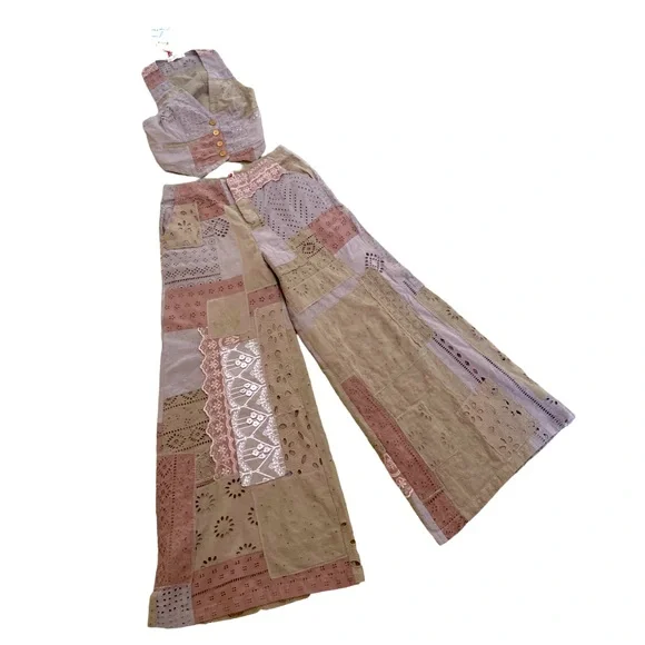 NWT Free People Sweet & Salty vest suit set. Patchwork. Cutwork. Textured Size 8 - Picture 5 of 14